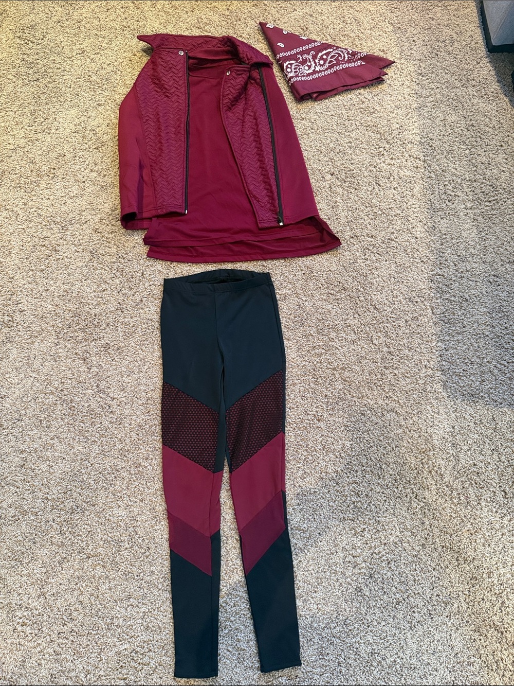 Dance Costume: Weissman Burgundy and Black Three-Piece  Dance Set